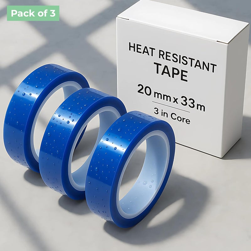 echomerx 20mm x 33m (108 ft) Blue Heat Resistant Tape - 3" Core | No Residue Heat Transfer Tape for Sublimation & Crafts | Ideal for Heat Press - 3-Pack - Image 5